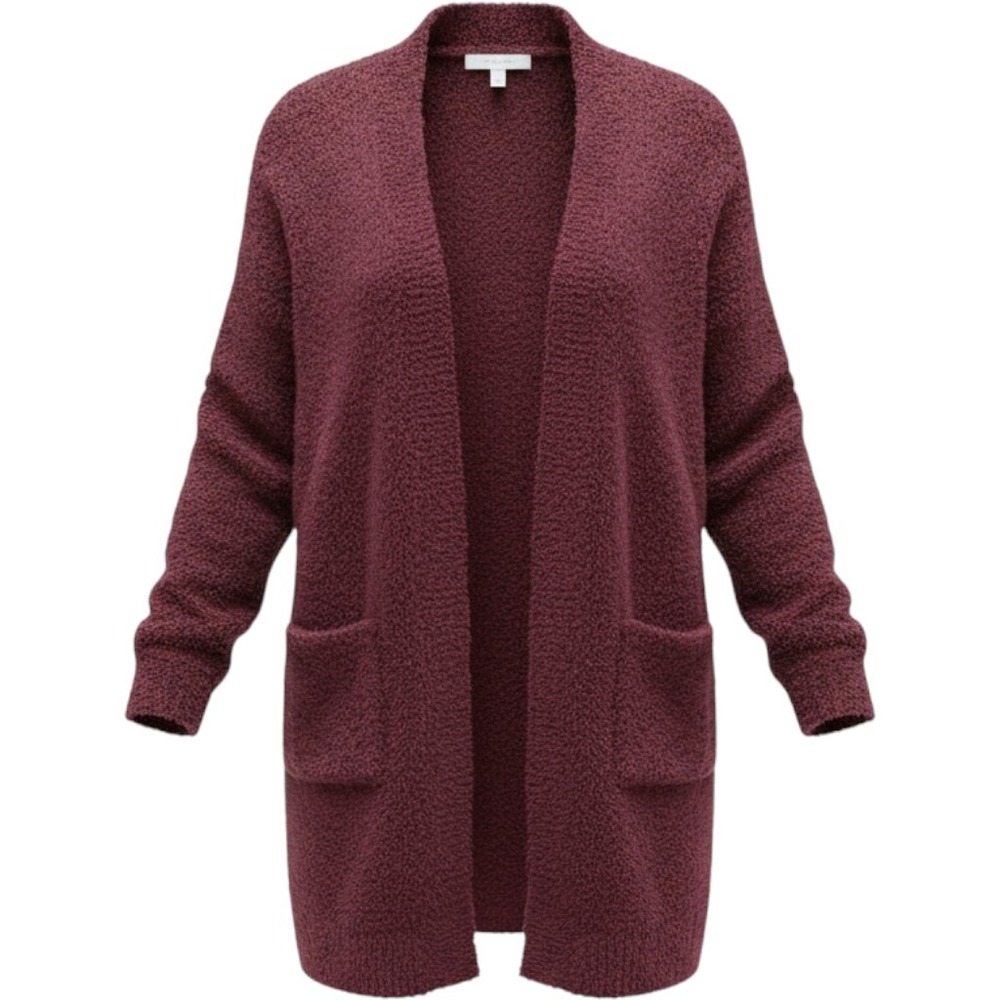 Time and Tru Womens Burgundy Popcorn Knit Open Front Longline Cardigan S 4-6